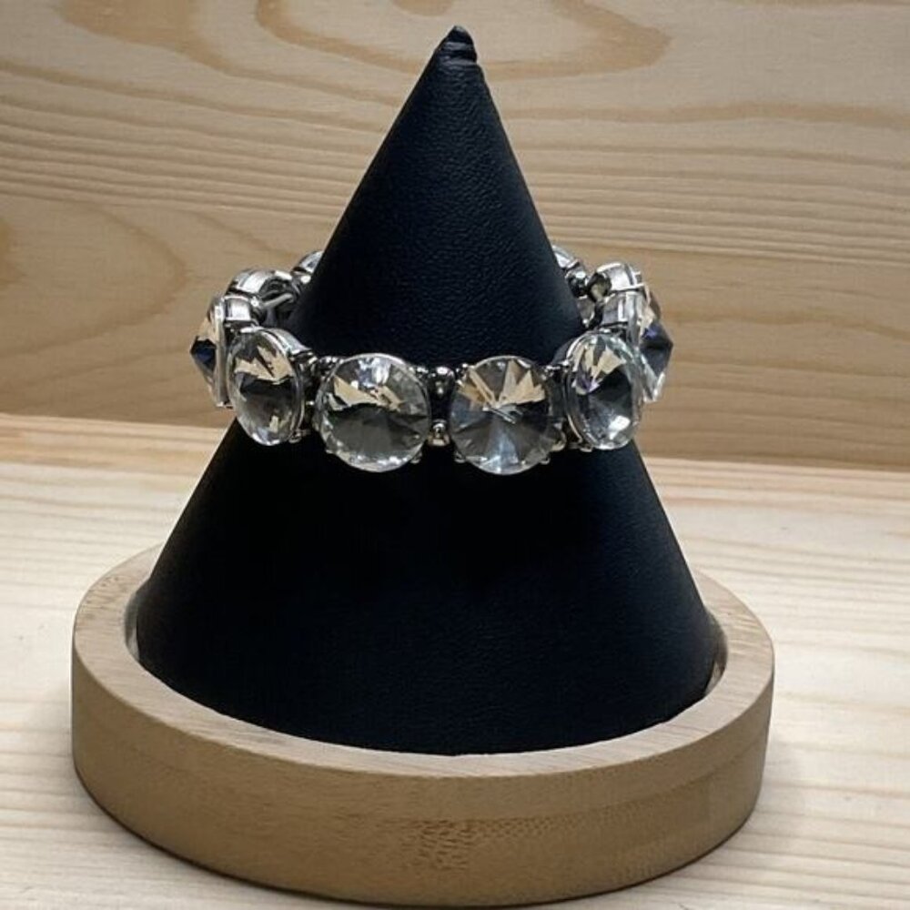 Crystal Stretch Bracelet Silver Tone Adjustable